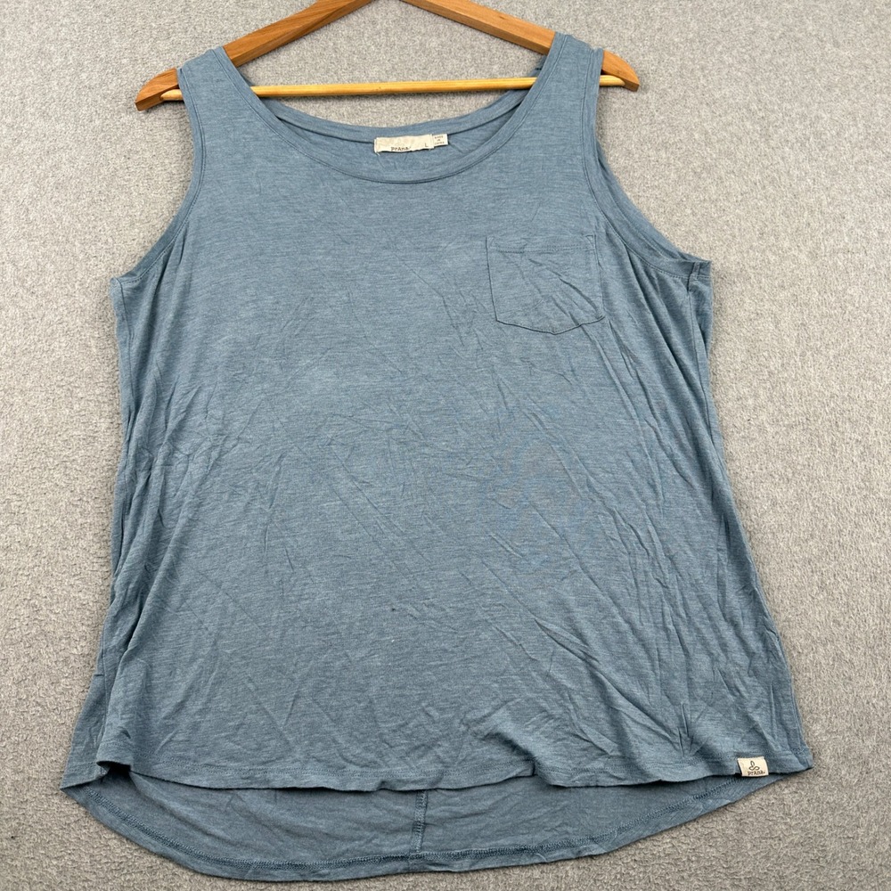 Prana Tank Top Womens L 1963751 Blue Sleeveless Pocket High-Low Hem